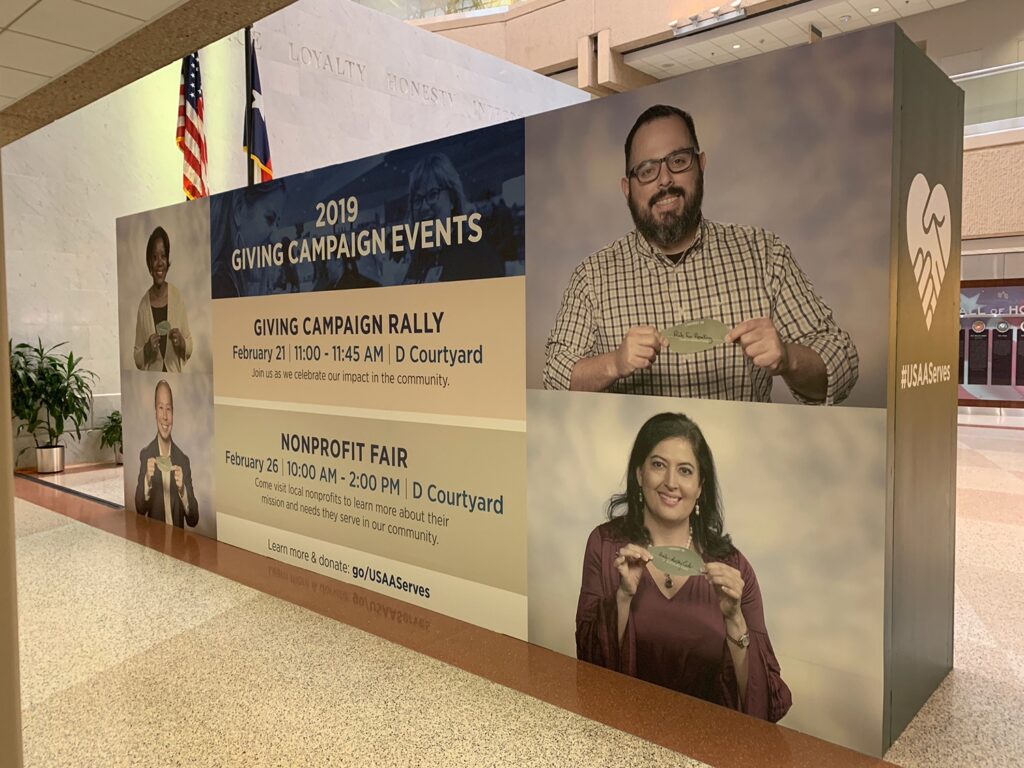 exhibit displays giving campaign