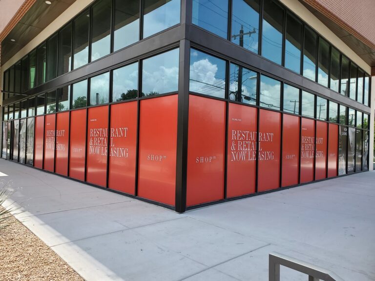 Custom window graphics printed with Canon Colorado UVgel technology featuring banners, vehicle graphics, window film, and white ink applications by Cold Fire Signs in San Antonio.